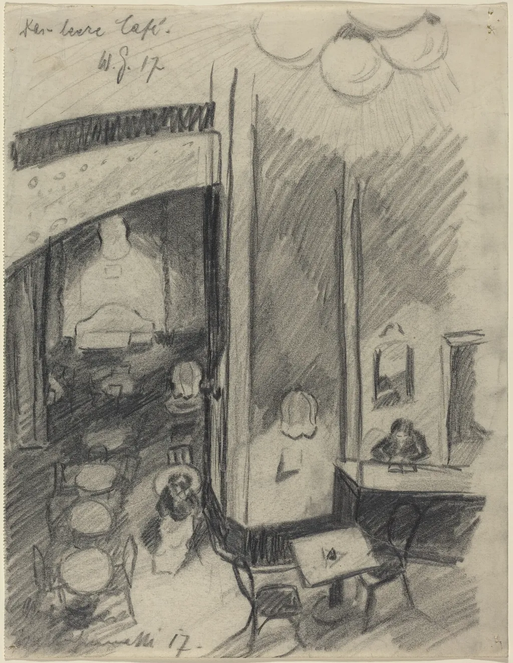 Das leere Café (The Empty Café), by Walter Gramatté, graphite, 1917