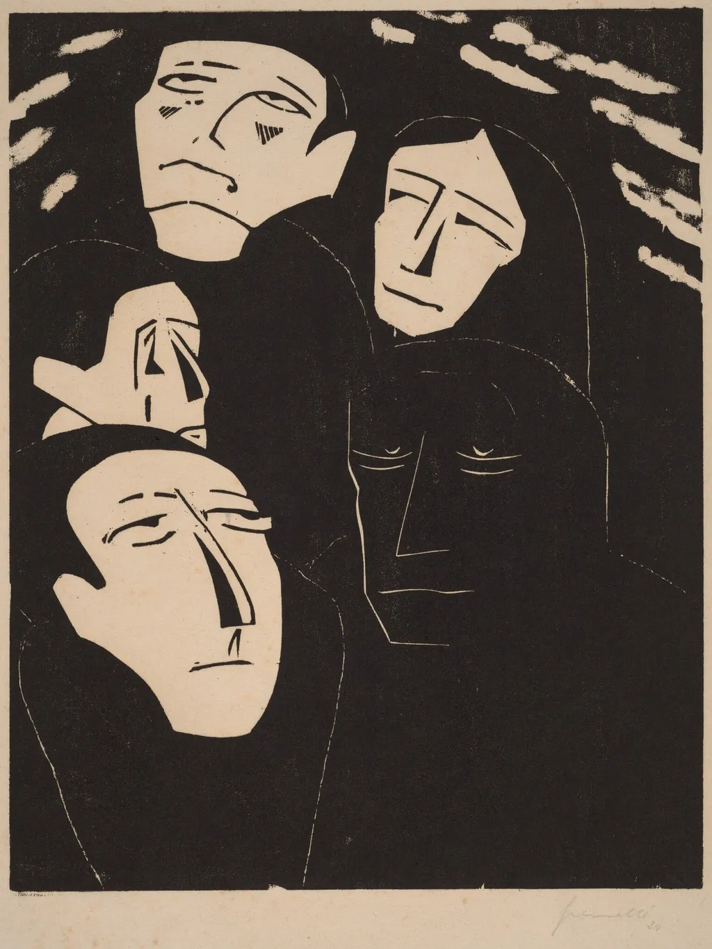 Eavesdropping, by Walter Gramatté, ink, 1920