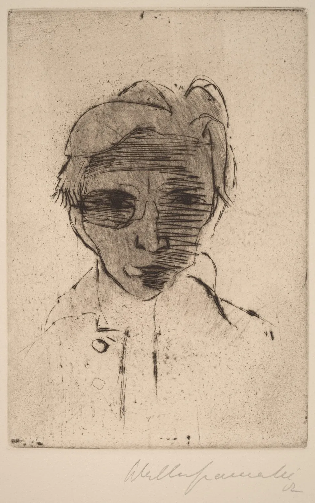 Gloomy Face, Self-portrait (Dunkles Gesicht, Selbstporträt), by Walter Gramatté, ink, 1922