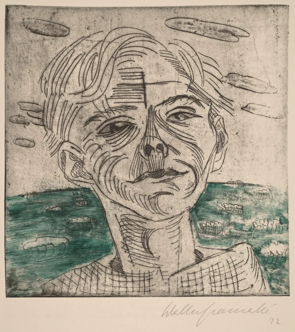 Man at the Sea, Self-portrait (Mann am Meer, Selbstporträt), by Walter Gramatté, ink, 1923