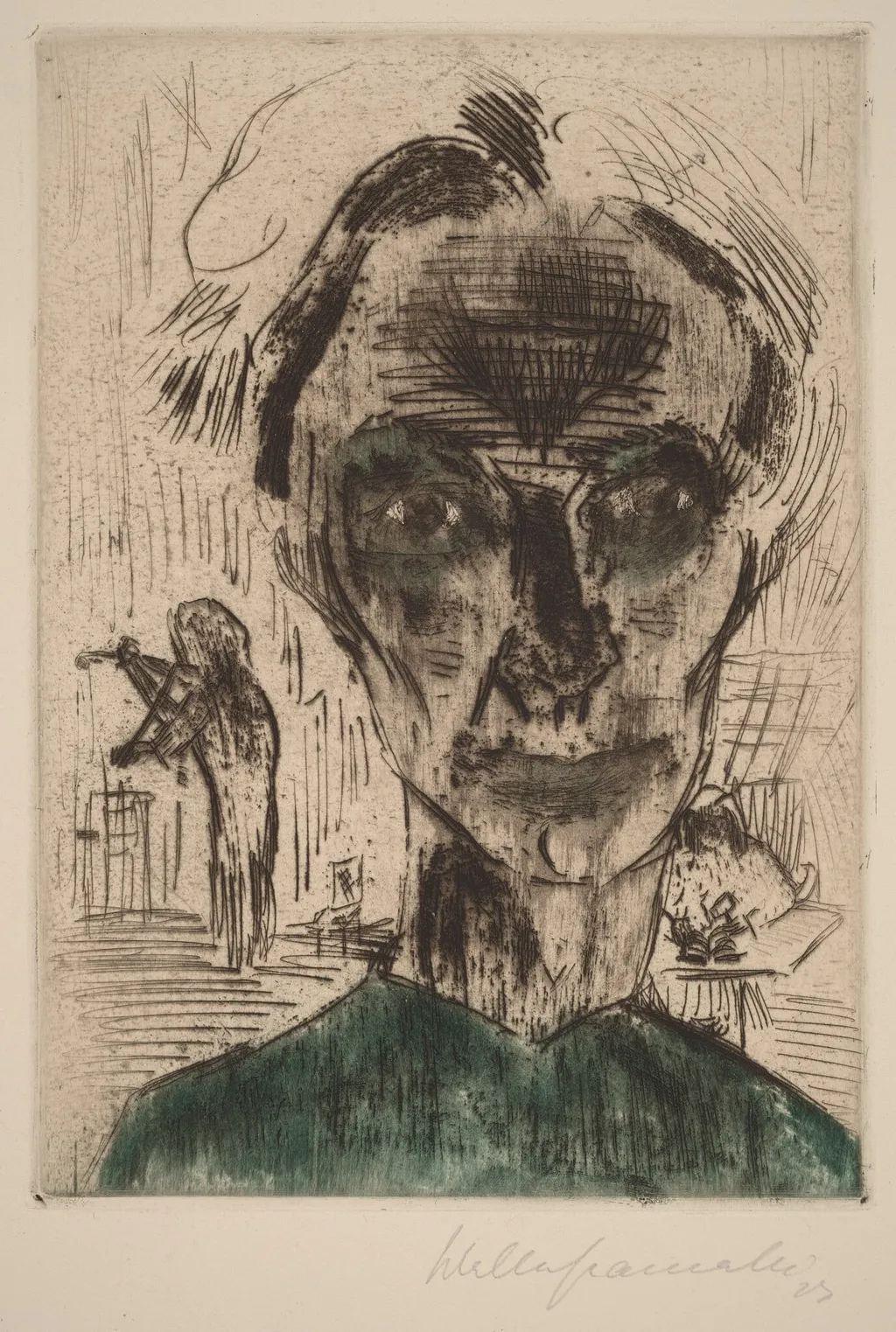 Man in a Room, Self-portrait, by Walter Gramatté, ink, 1922