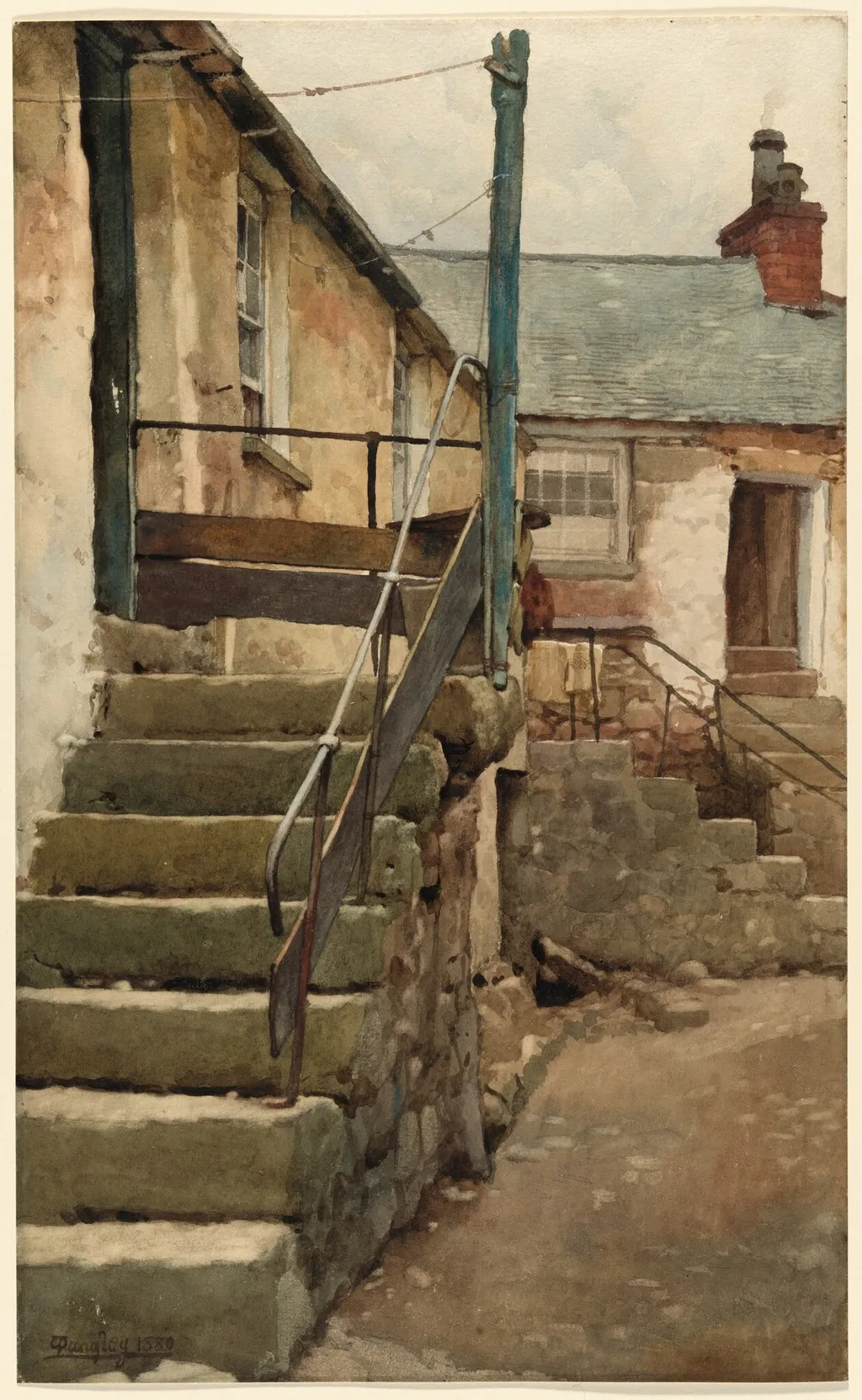 The Steps of a House at Mousehole, Cornwall, by Walter Langley, watercolor, 1880