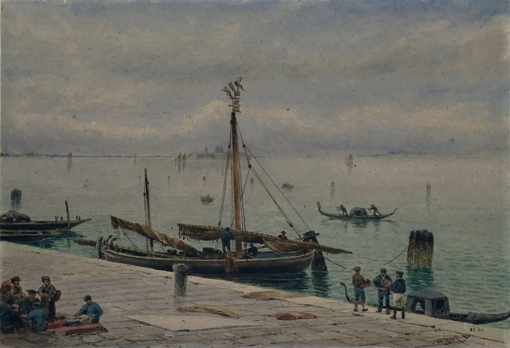 A Quay With Shipping, Venice, by Walter Paris, watercolor, 1850