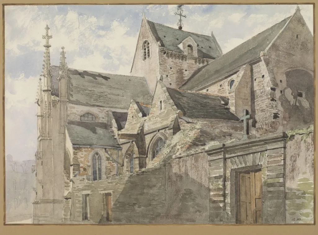 Exterior of a church at Cherbourg, by Walter Paris, watercolor, 1850