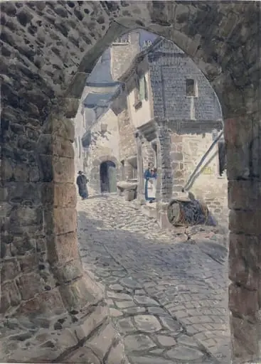 Gateway and houses at Mont St. Michel, Normandy, by Walter Paris