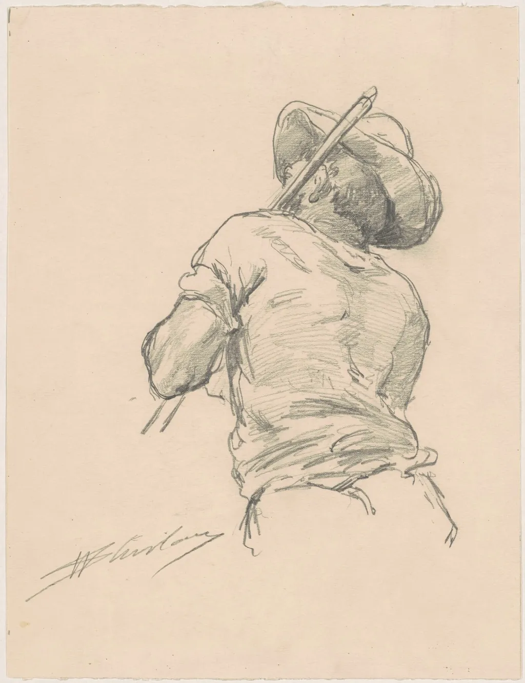 Back of a Man with Pole, by Walter Shirlaw, graphite, 1874
