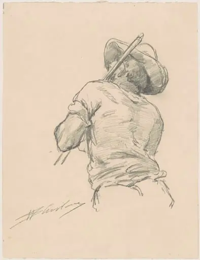 Back of a Man with Pole, by Walter Shirlaw