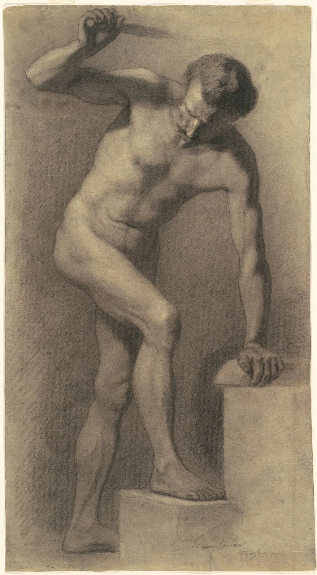 Male Nude on Steps, by Walter Shirlaw, charcoal, 1872