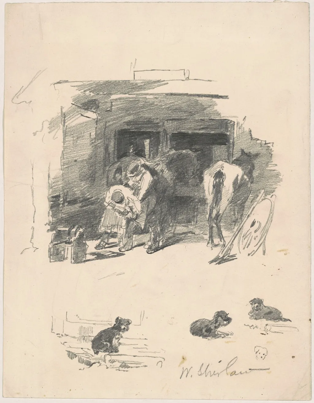 Men Shoeing a Horse, by Walter Shirlaw, graphite, 1801
