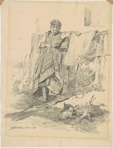 Woman Watching Puppies, by Walter Shirlaw