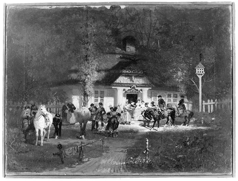 In front of a manor house, by Wandalin Strzałecki