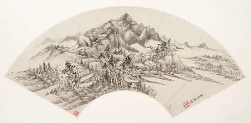清 王宸 清溪柳橋圖 摺扇|Landscape, by Wang Chen