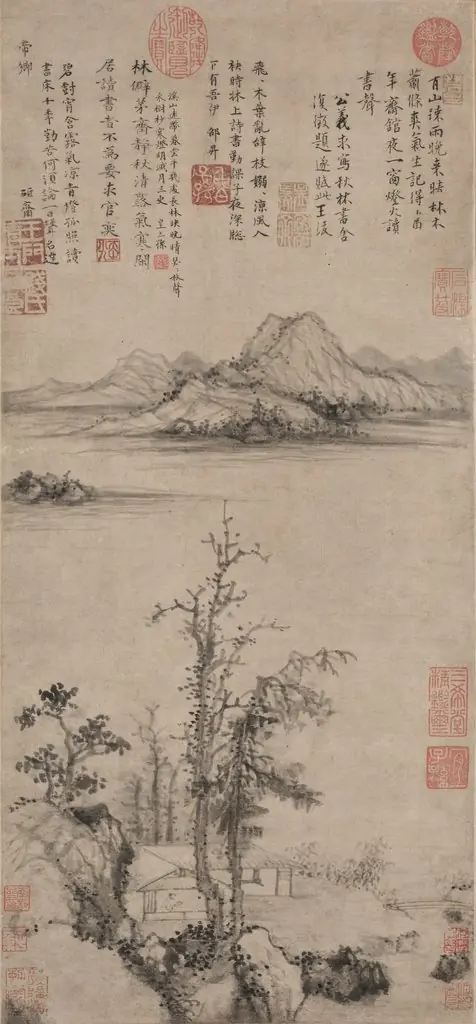A Scholar's Retreat amid Autumn Trees, by Wang Fu