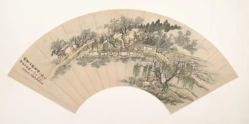 清   佚名   倣王翬   倣仇實父採菱圖   扇|Gathering Water Chestnuts, by Wang Hui