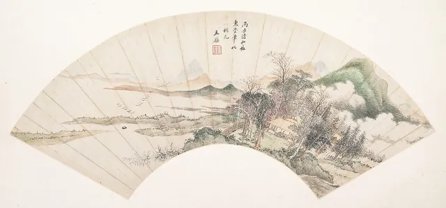 清   佚名   倣王鑑   倣惠崇山水圖   扇|Landscape in the Style of Huichong
