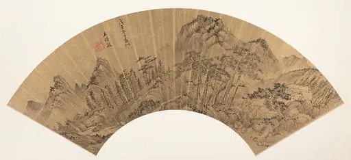 清   倣王時敏  山水  扇面|Landscape, by Wang Shimin|Unidentified artist