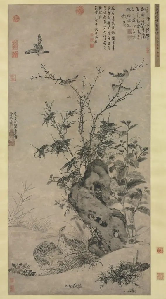 Quails and Sparrows in an Autumn Scene, by Wang Yuan