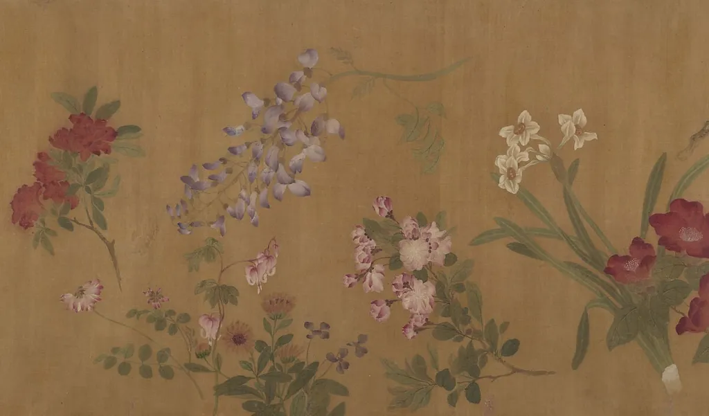 明/清 佚名 王淵(僞款) 百花圖 卷|The Hundred Flowers, by Wang Yuan, ink, 1330