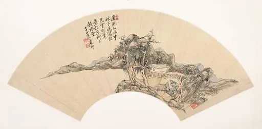 清   倣王原祁  倪雲林筆意山水  扇面|Landscape in the Style of Ni Zan, by Wang Yuanqi|Unidentified artist