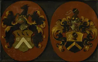 Wapenbord met de wapens van Boudaen en Fourmenois, 1623 (het wapen van Fourmenois omgewend)