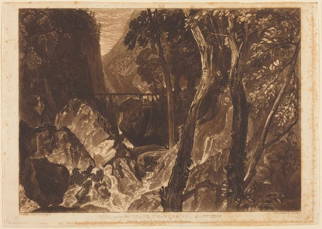 Mill near the Grand Chartreuse, by Warren B. Davis, ink, 1816