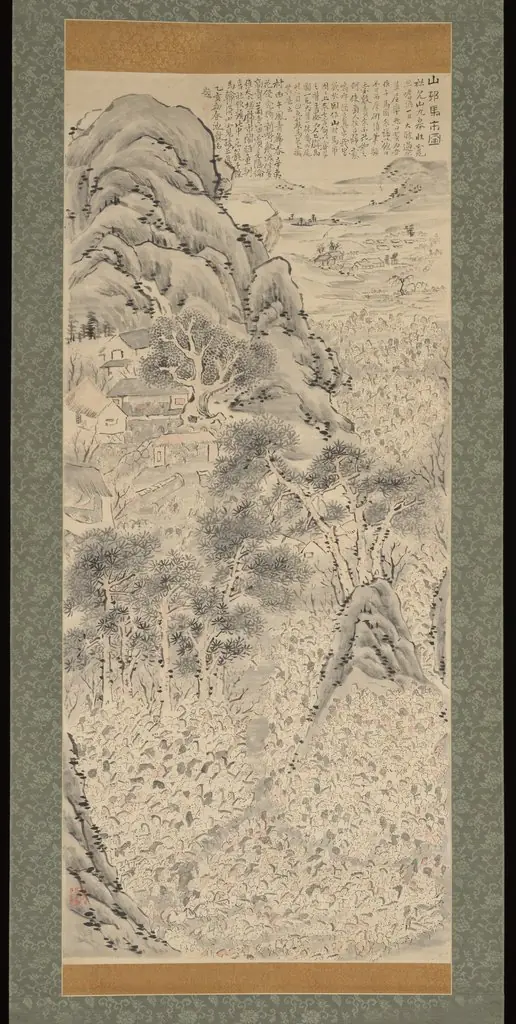 After Ike Taiga’s “Horse Market in a Mountain Village”, by Watanabe Kazan