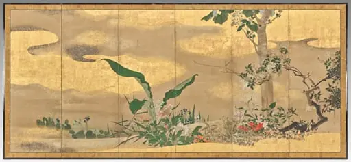 Flowers and Trees of the Four Seasons (right screen), by Watanabe Shikō