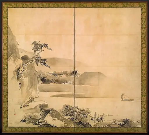 山水図屏風|Landscape, by Watanabe Shikō 渡辺始興