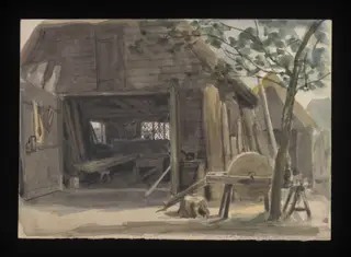Watercolour drawing by the Grieve family, showing a workman's hut at Garlinge, Kent