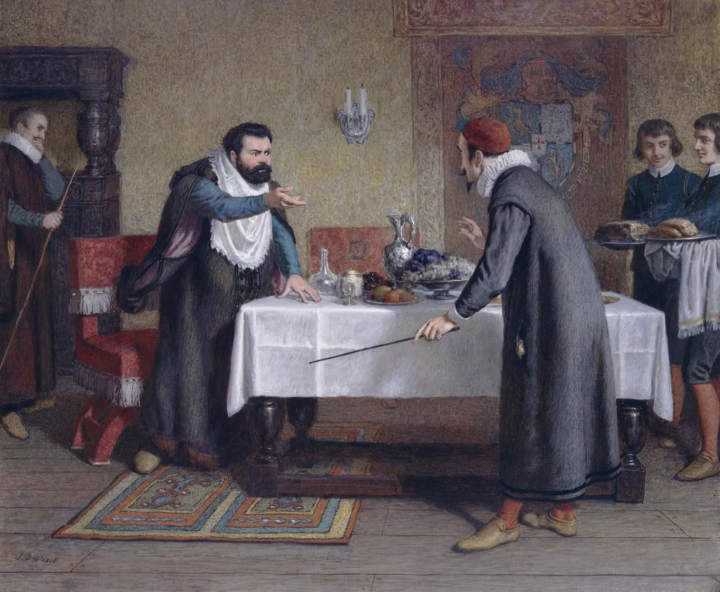 Sancho Panza at the Feast, by Watson, watercolor, 1868