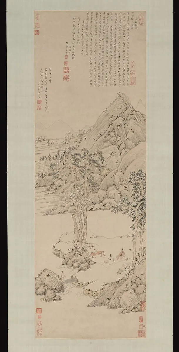 明 文嘉 為項元汴作山水圖 軸|Landscape dedicated to Xiang Yuanbian, by Wen Jia, ink, 1578