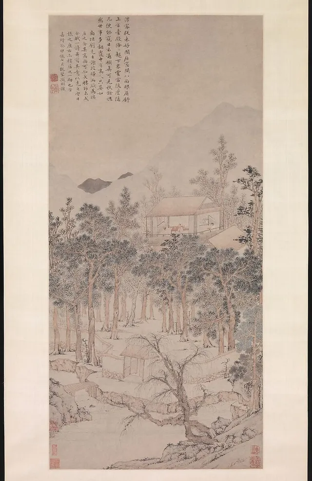 明  文徵明 樓居圖軸|Living Aloft: Master Liu's Retreat