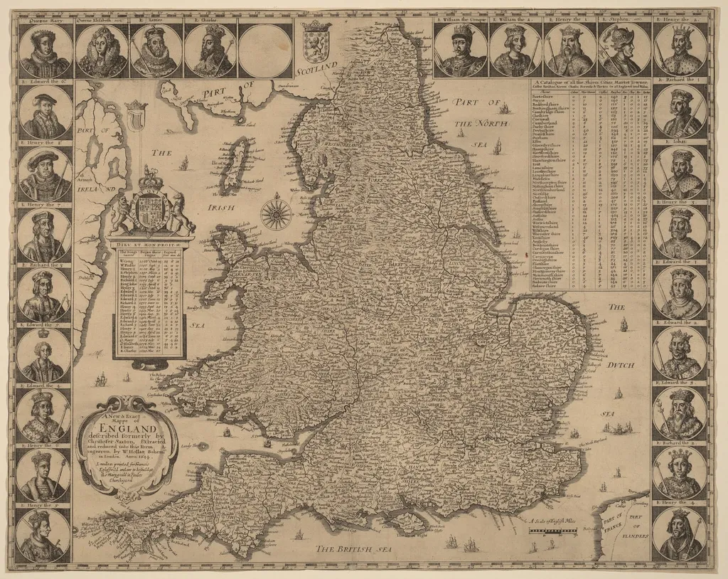 A New and Exact Mappe of England, by Wenceslaus Hollar, ink, 1644