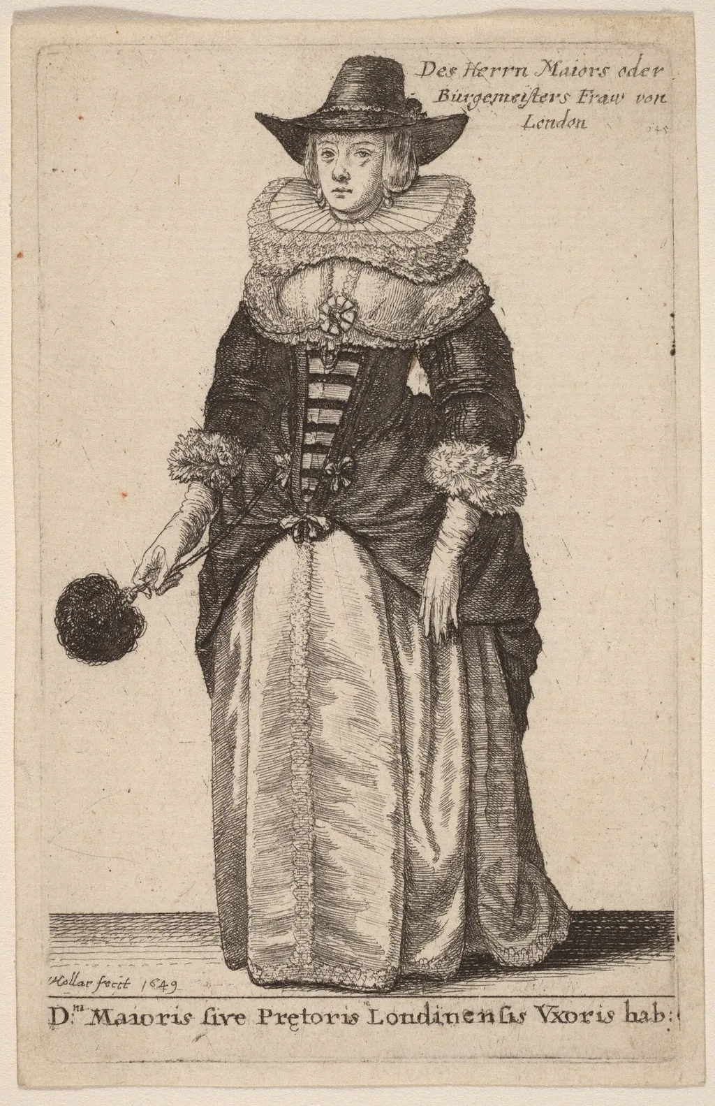 Dni Maioris sive Praetoris Londinensis Vxoris Hab:, by Wenceslaus Hollar, ink, 1649