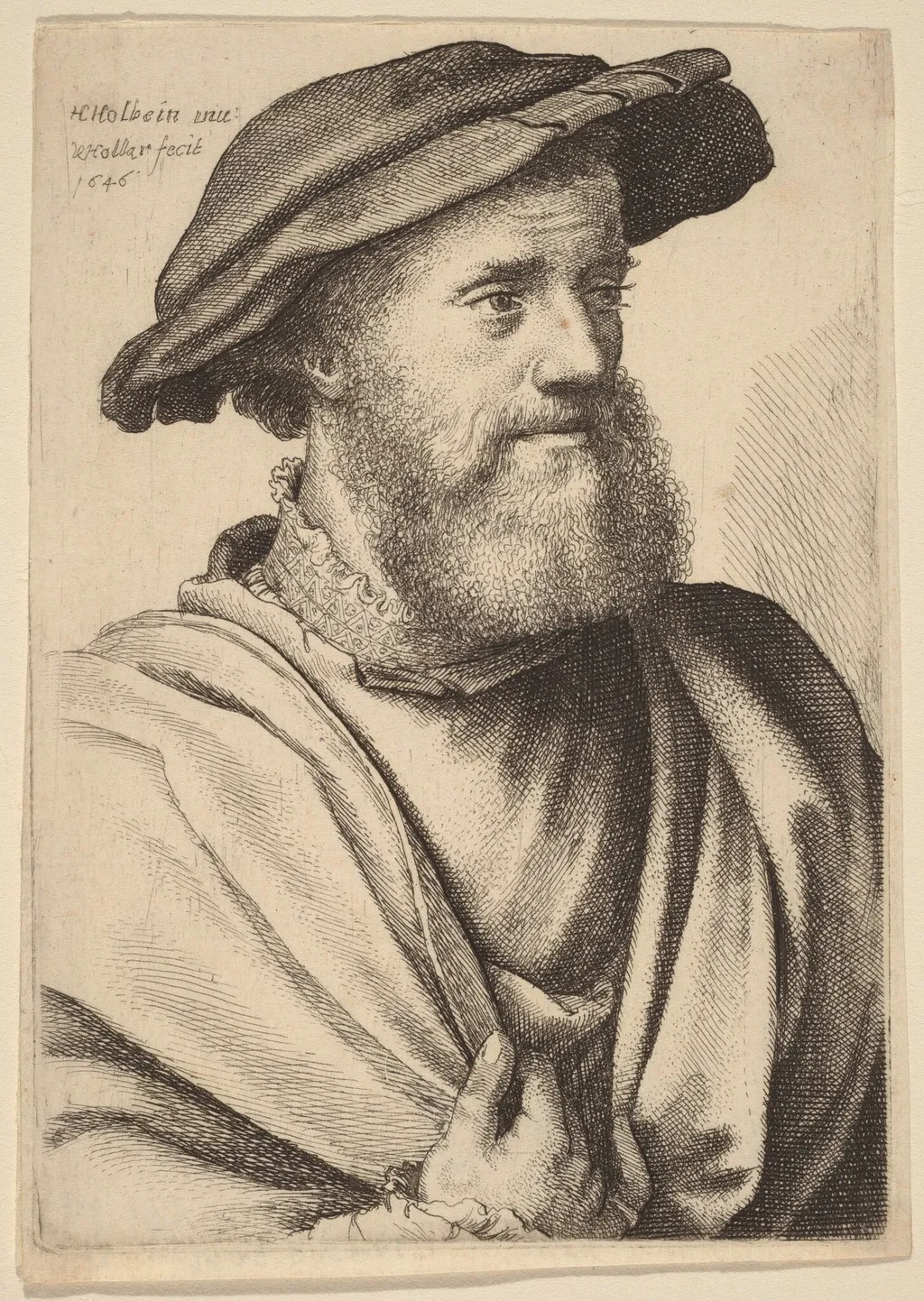 Man with Beard Looking Right (Hans Holbein?), by Wenceslaus Hollar, ink, 1646