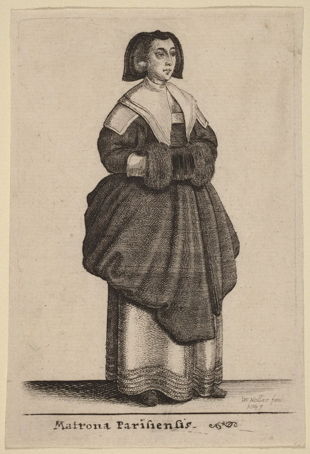 Matrona Parisiensis, by Wenceslaus Hollar, ink, 1643