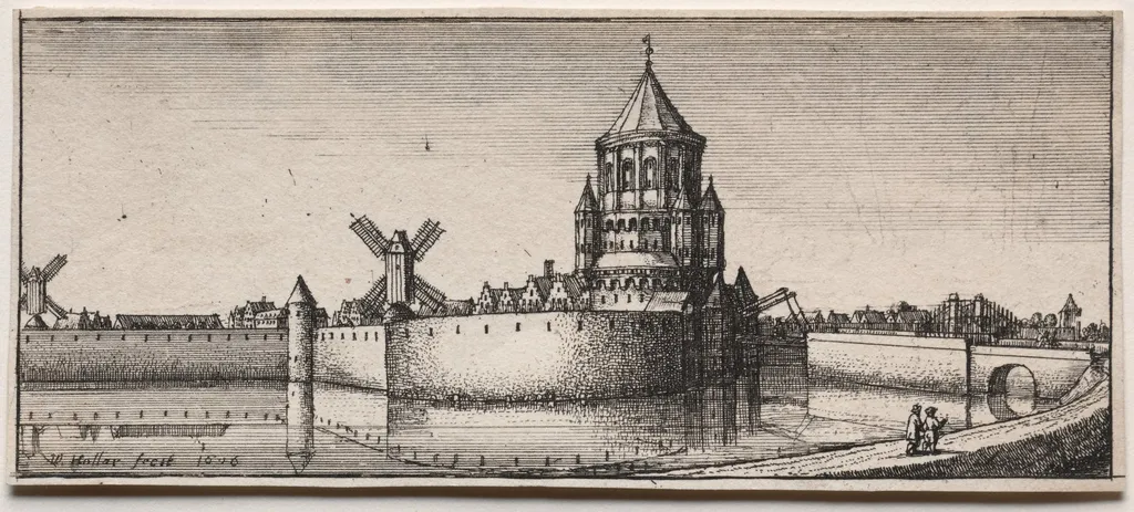 Moated Town Gate, by Wenceslaus Hollar, 1676