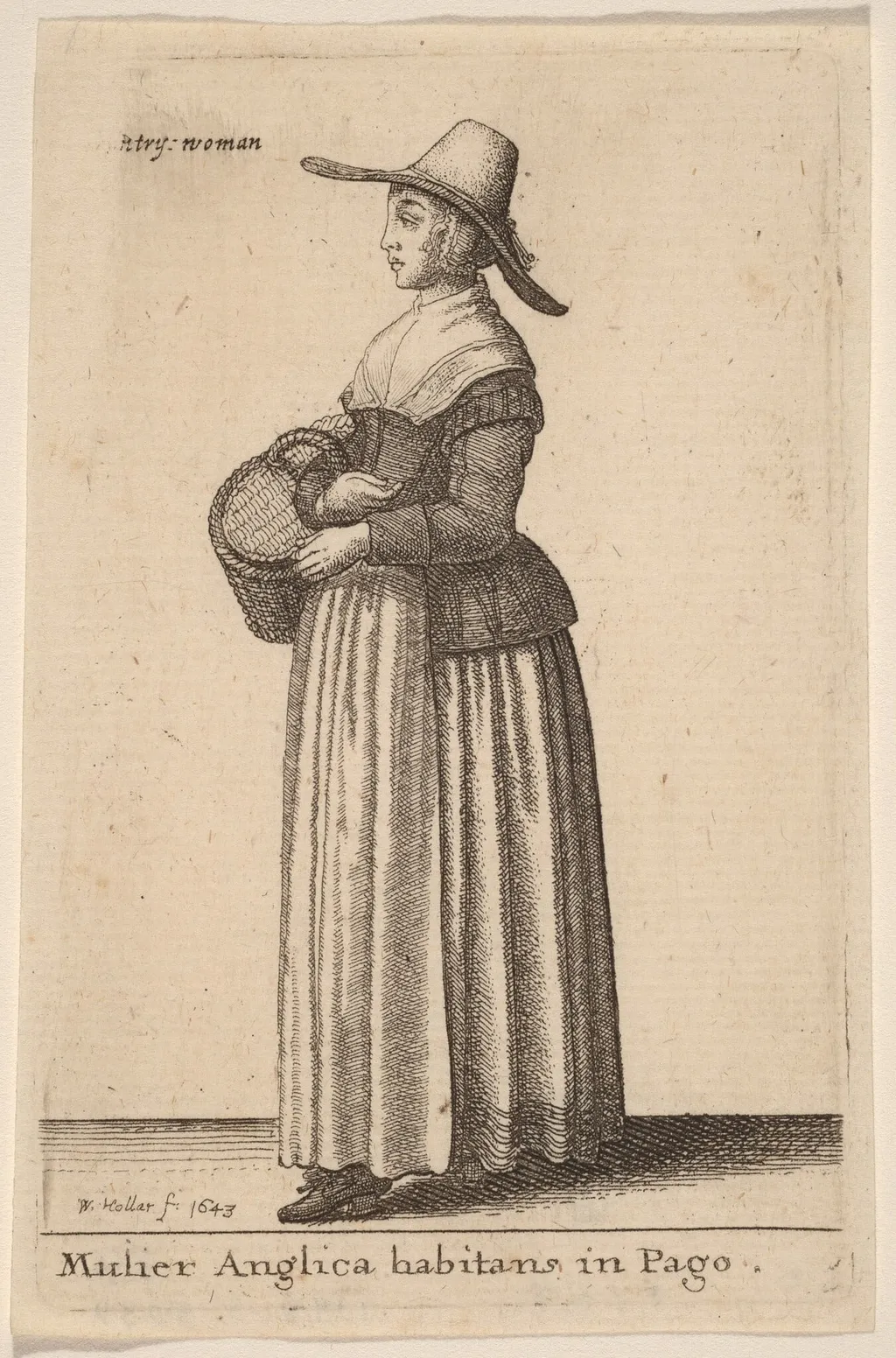 Mulier Anglica Habitans in Pago, by Wenceslaus Hollar, ink, 1643