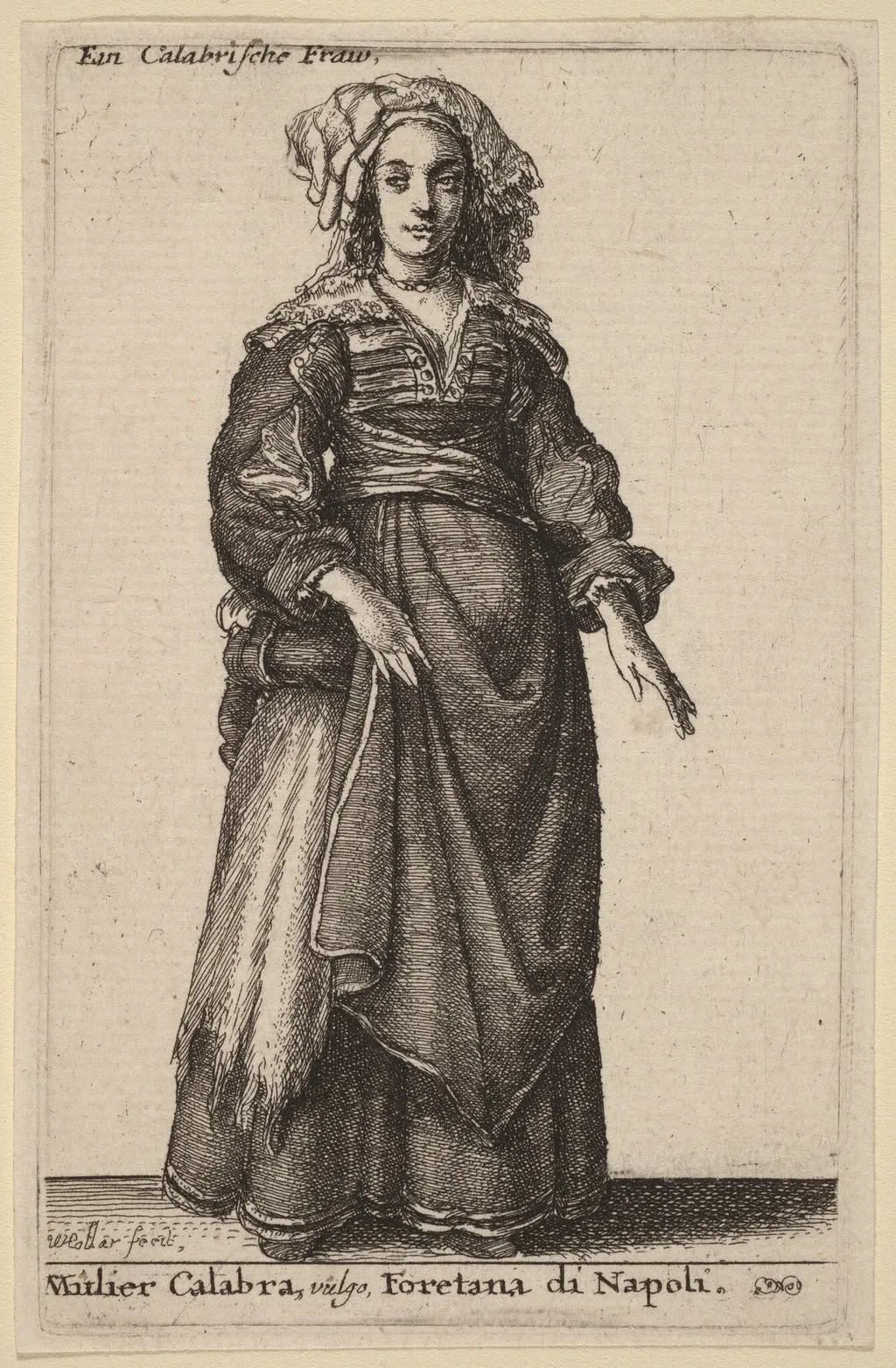 Mulier Calabra, Vulgo, Foretana di Napoli, by Wenceslaus Hollar, ink, 1647