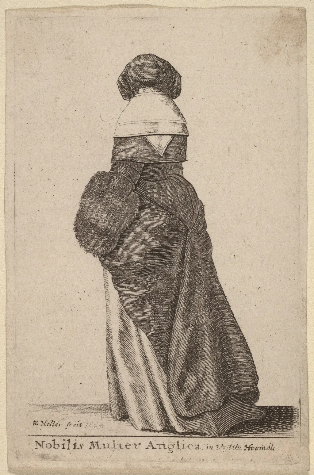 Nobilis Mulier Anglica, in Vestitu Hiemali, by Wenceslaus Hollar, ink, 1643