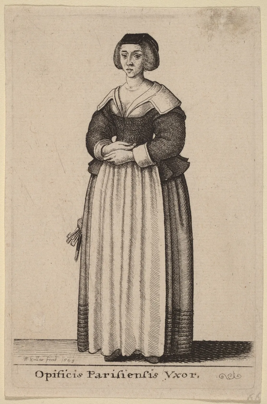 Opificis Parisiensis Vxor, by Wenceslaus Hollar, ink, 1643