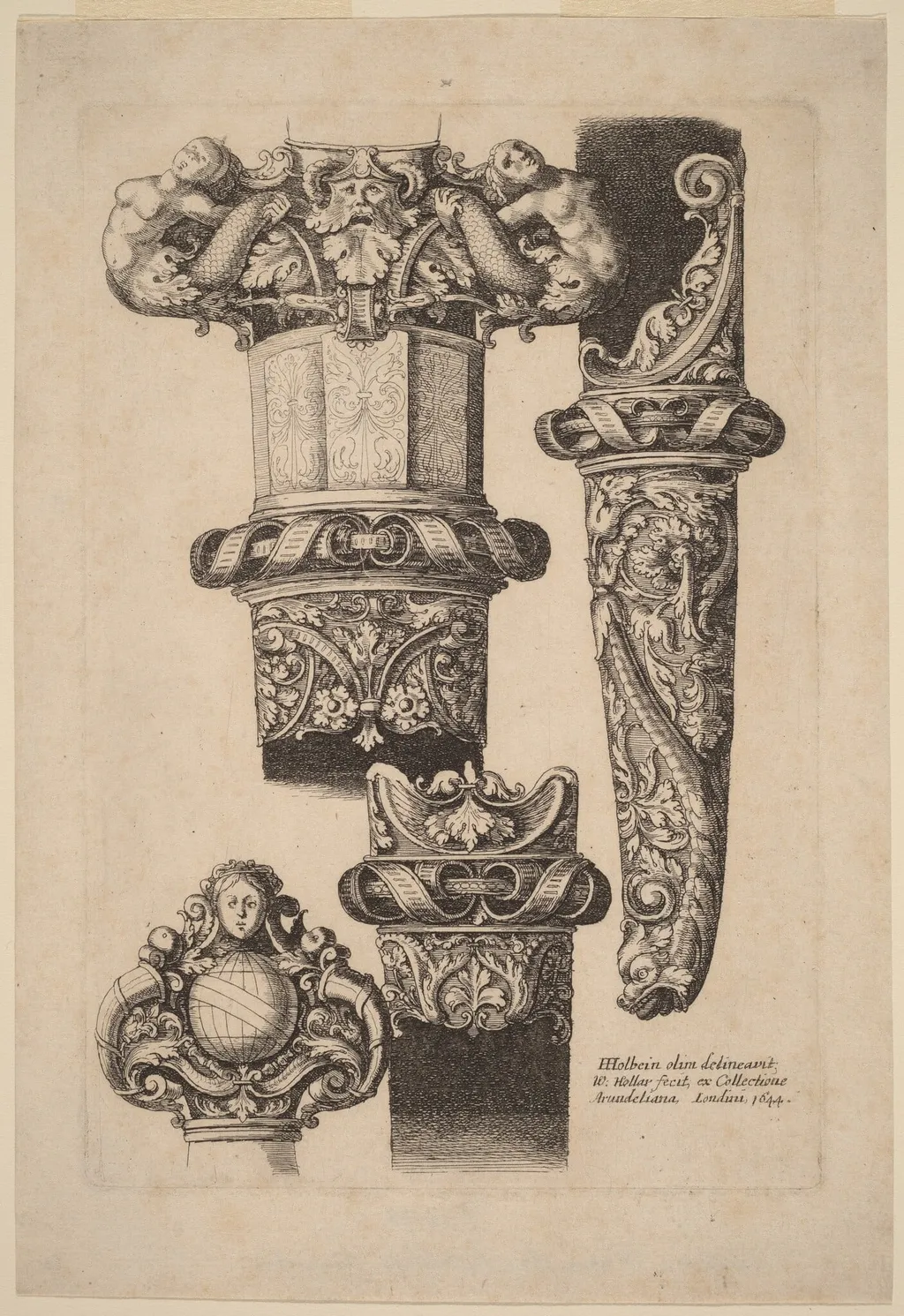 Ornamentation for a Dagger and Scabbard, by Wenceslaus Hollar, ink, 1644