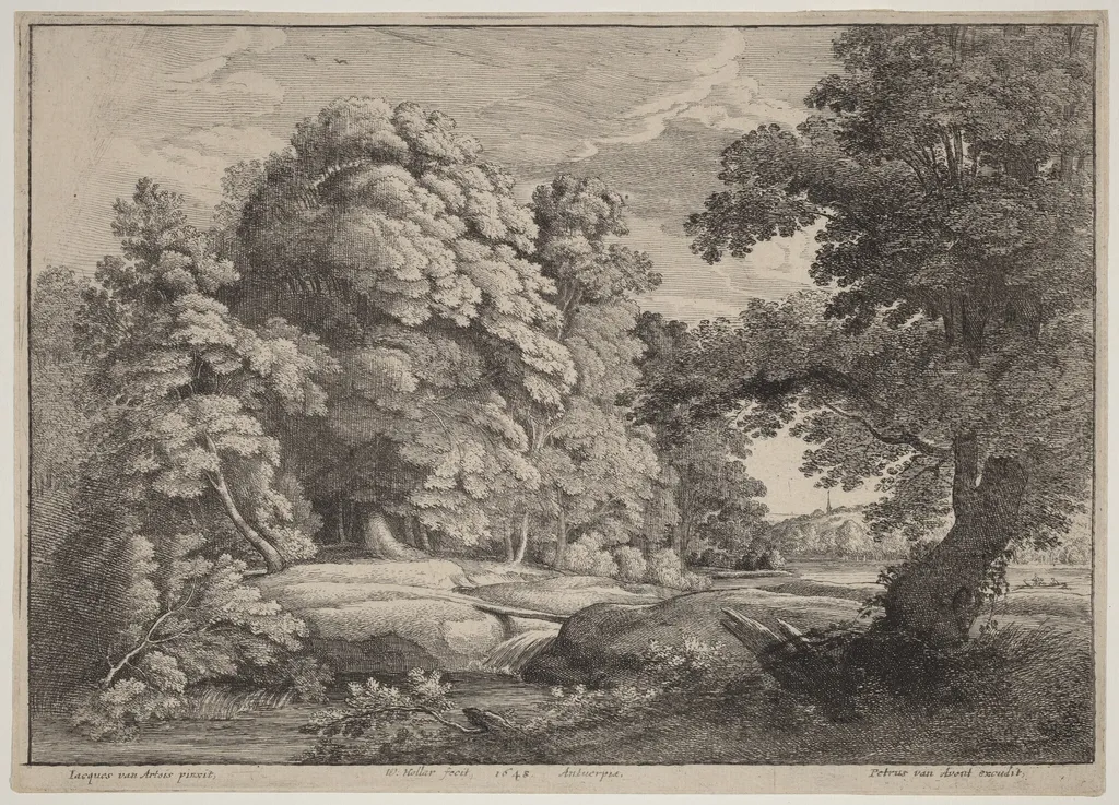 The Bridge over the Waterfall, by Wenceslaus Hollar, ink, 1648