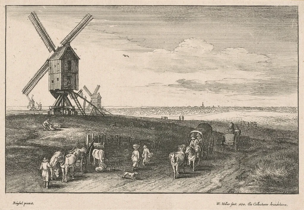 The Four Windmills, by Wenceslaus Hollar, ink, 1650