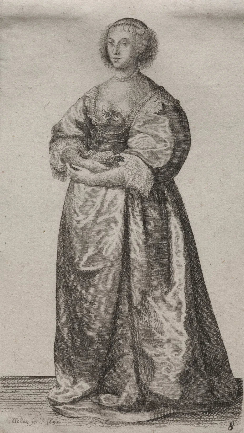 The Several Habits of English Women, from the Nobility to the Country Women as they are in these times: The Woman with Flowers, by Wenceslaus Hollar, 1638