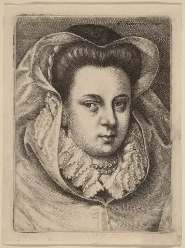 Woman with White Veil and Black Hat (Mary Stuart?), by Wenceslaus Hollar