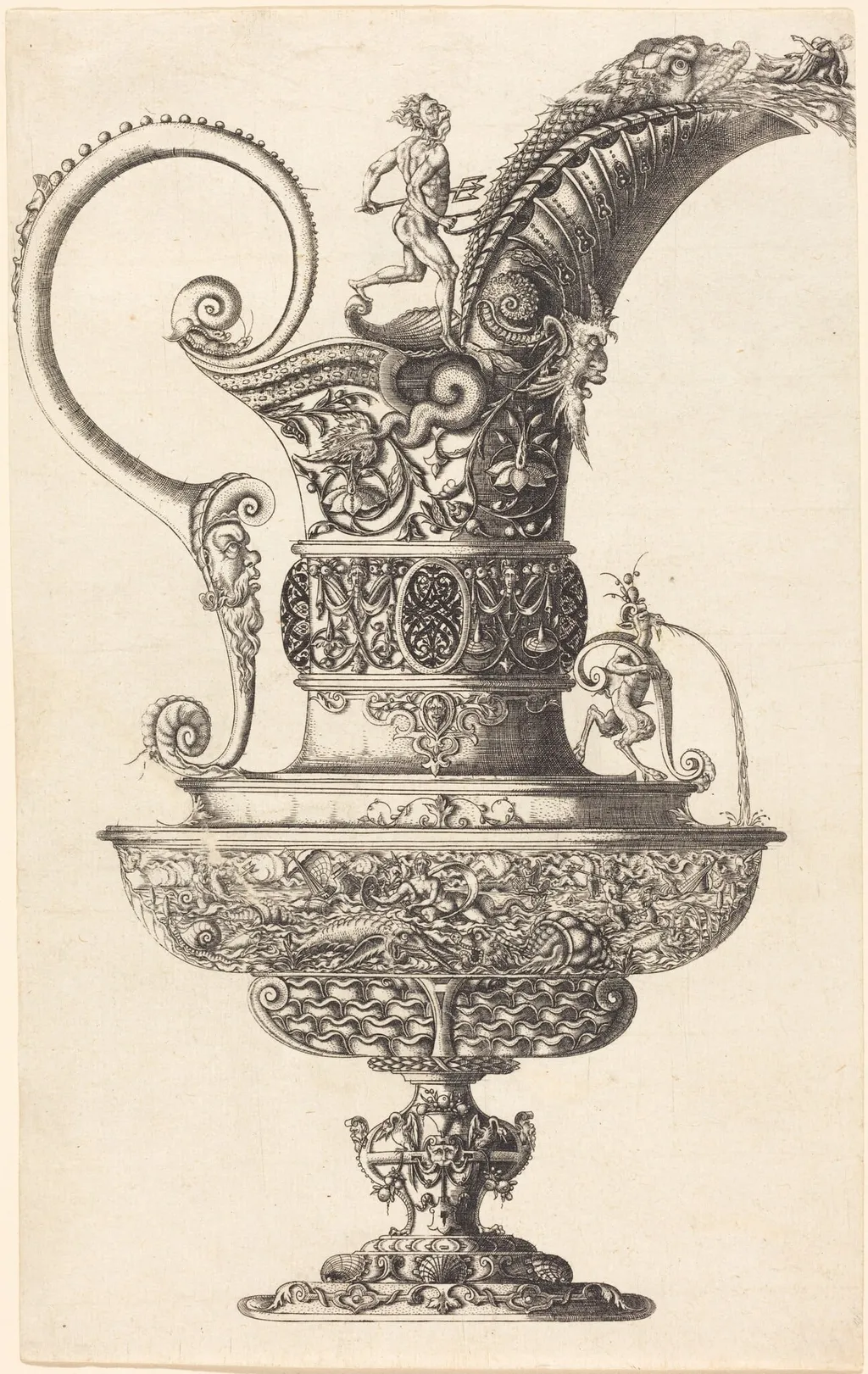 Jar with Neptune, by Wenzel Jamnitzer I, ink, 1546