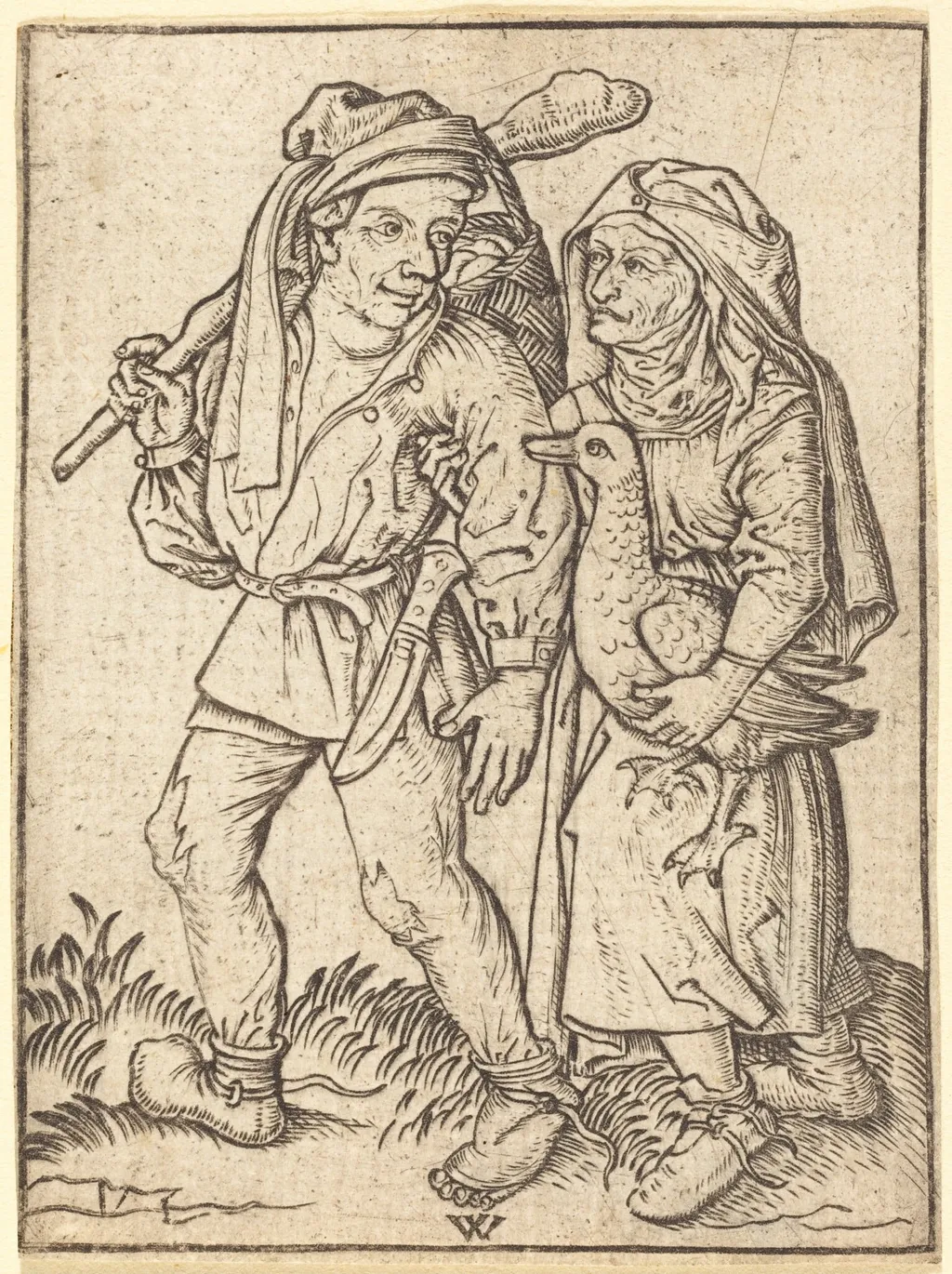 Farmer and Wife with Goose, by Wenzel von Olmutz, ink, 1490