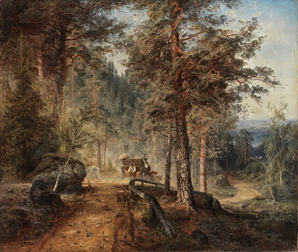 Maantie Hämeessä (Helteinen kesäpäivä), by Werner Holmberg, unspecified, 1855