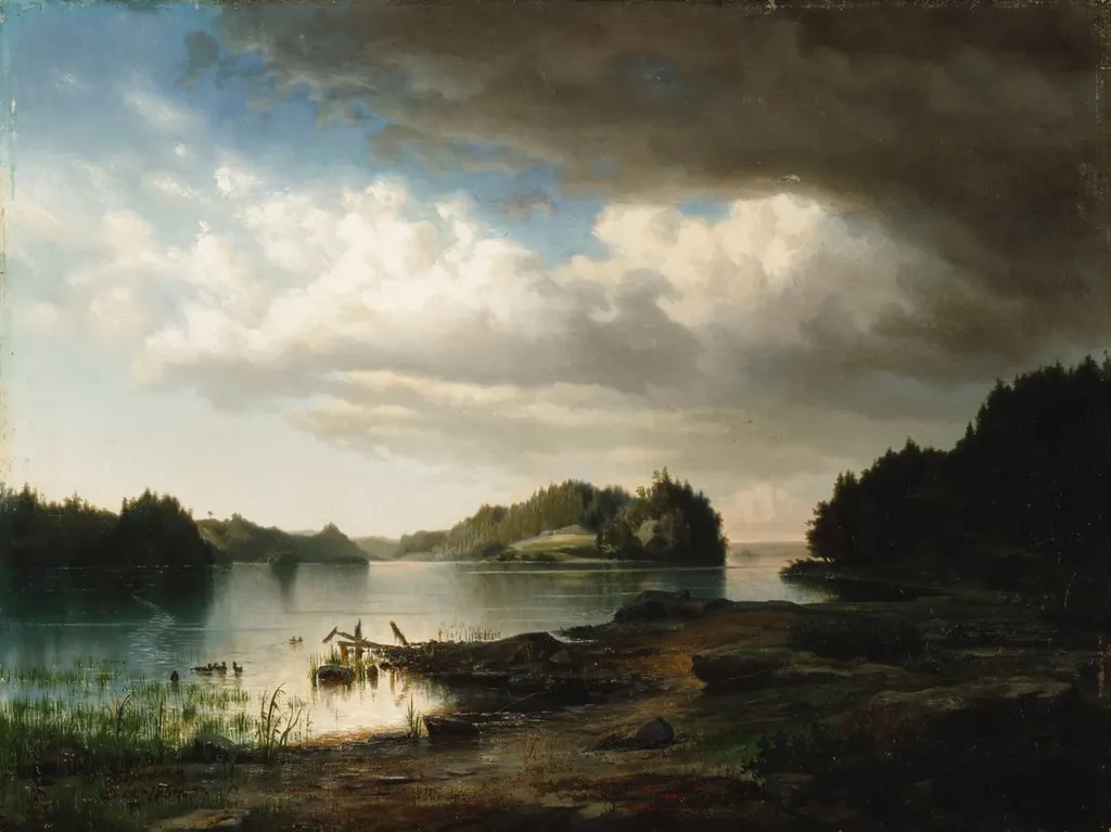 Suomalainen järvimaisema, by Werner Holmberg, unspecified, 1855